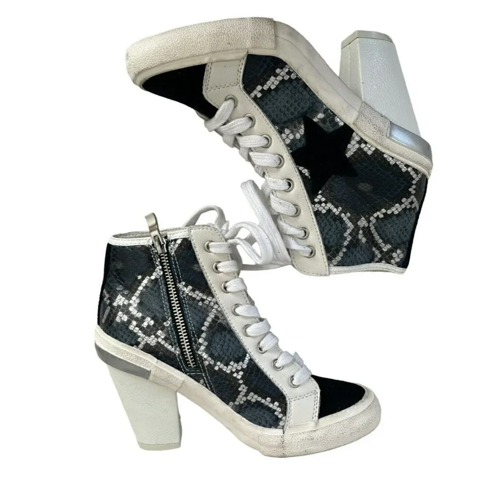 VINTAGE HAVANA Remiee Black Blue Snakeskin Embossed Leather Sneaker Bootie 5.5